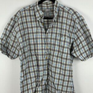 North Forty Four Casual Button Down Shirt Size L Blue Plaid Short Sleeve Pocket